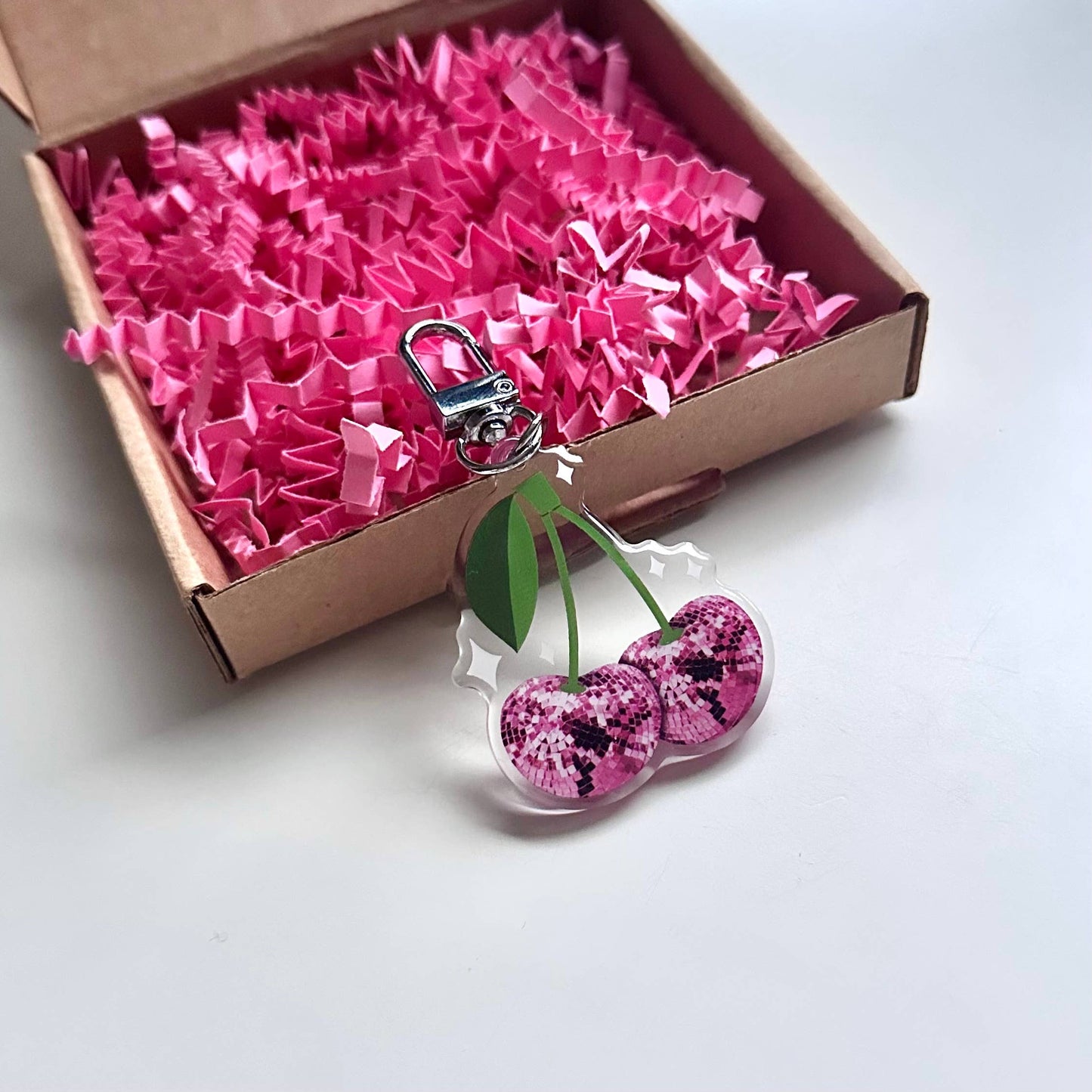 Disco Ball Cherries Keyring Aesthetic Cute Pink Gift